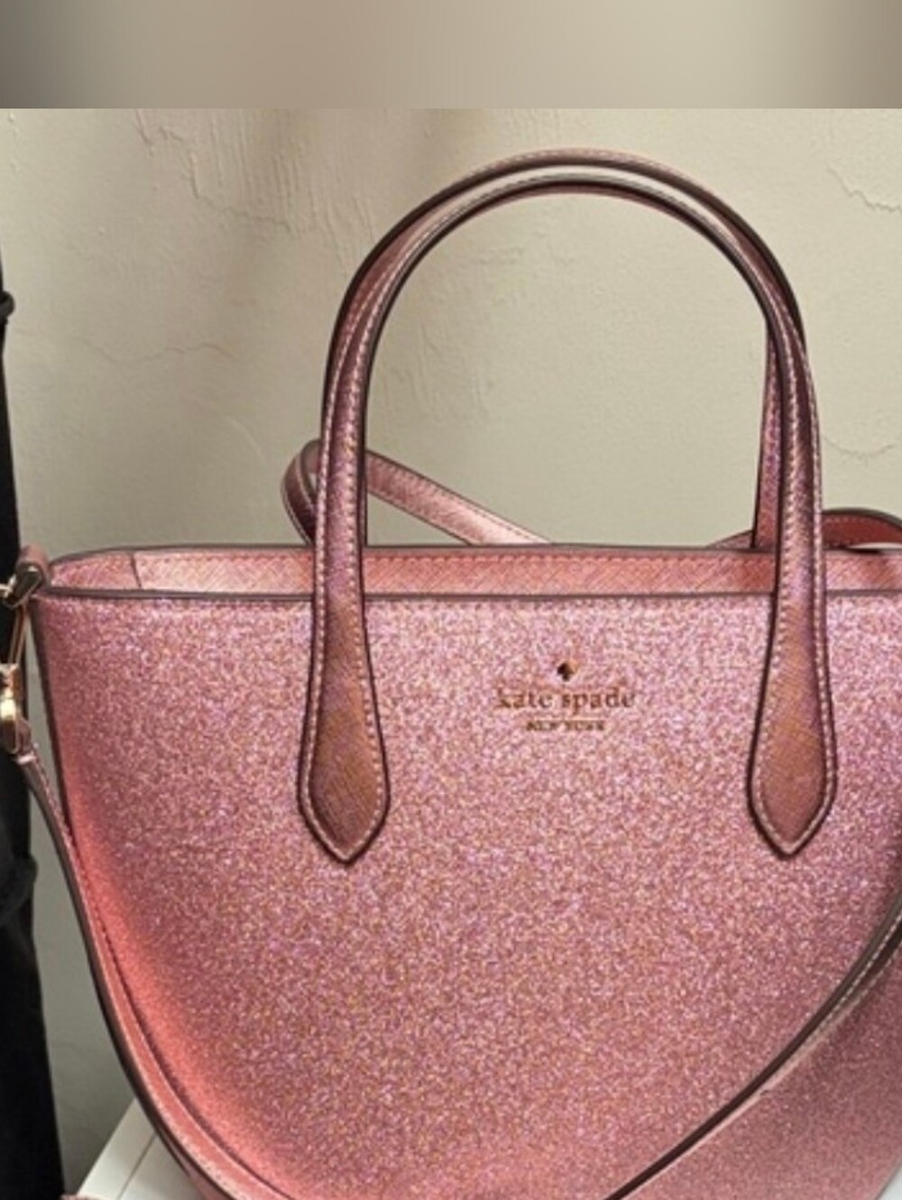 Kate Spade  Pink Glitter Tote With Crossbody Strap